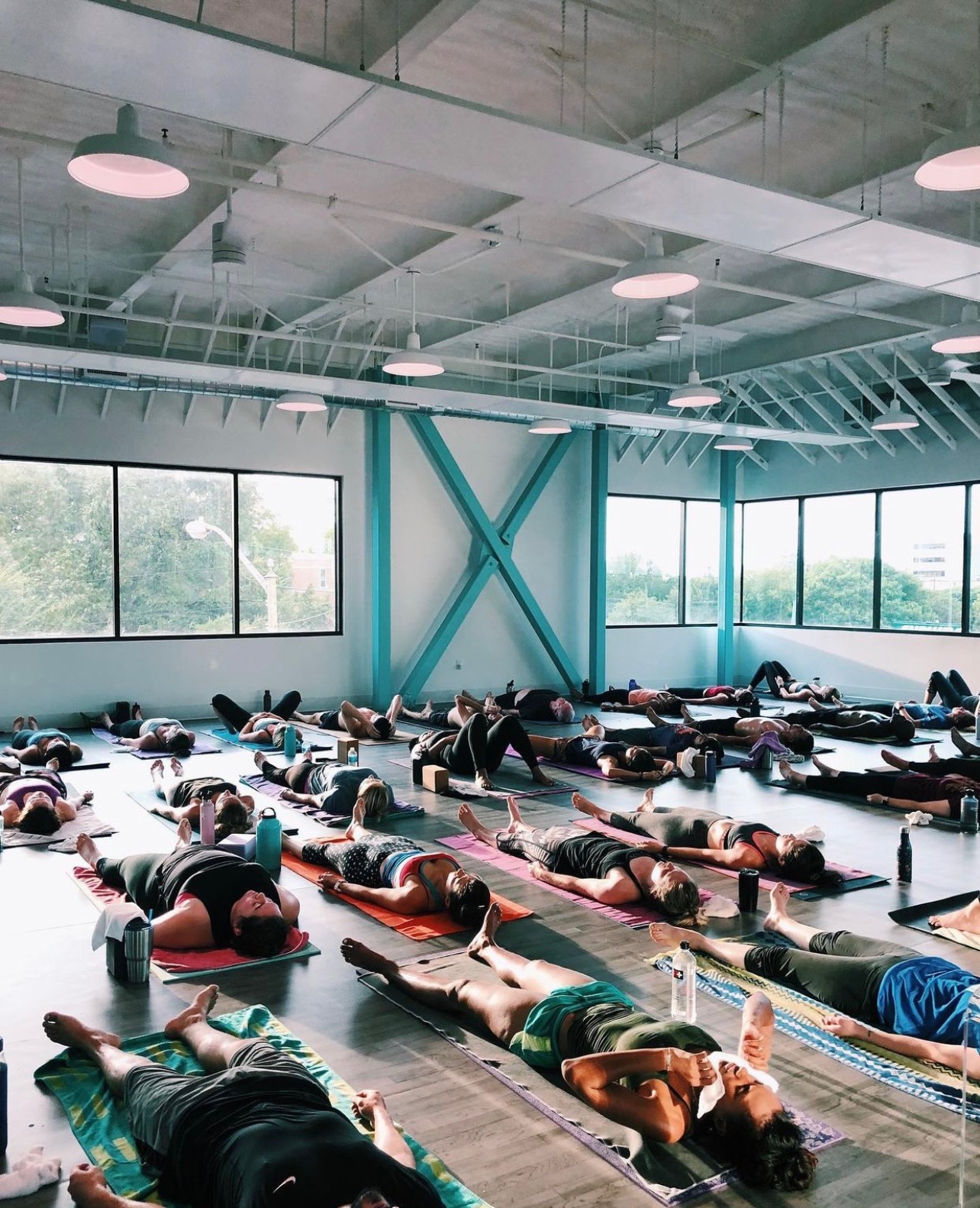 Yoga class in session at Soul Sweat Hot Yoga studio